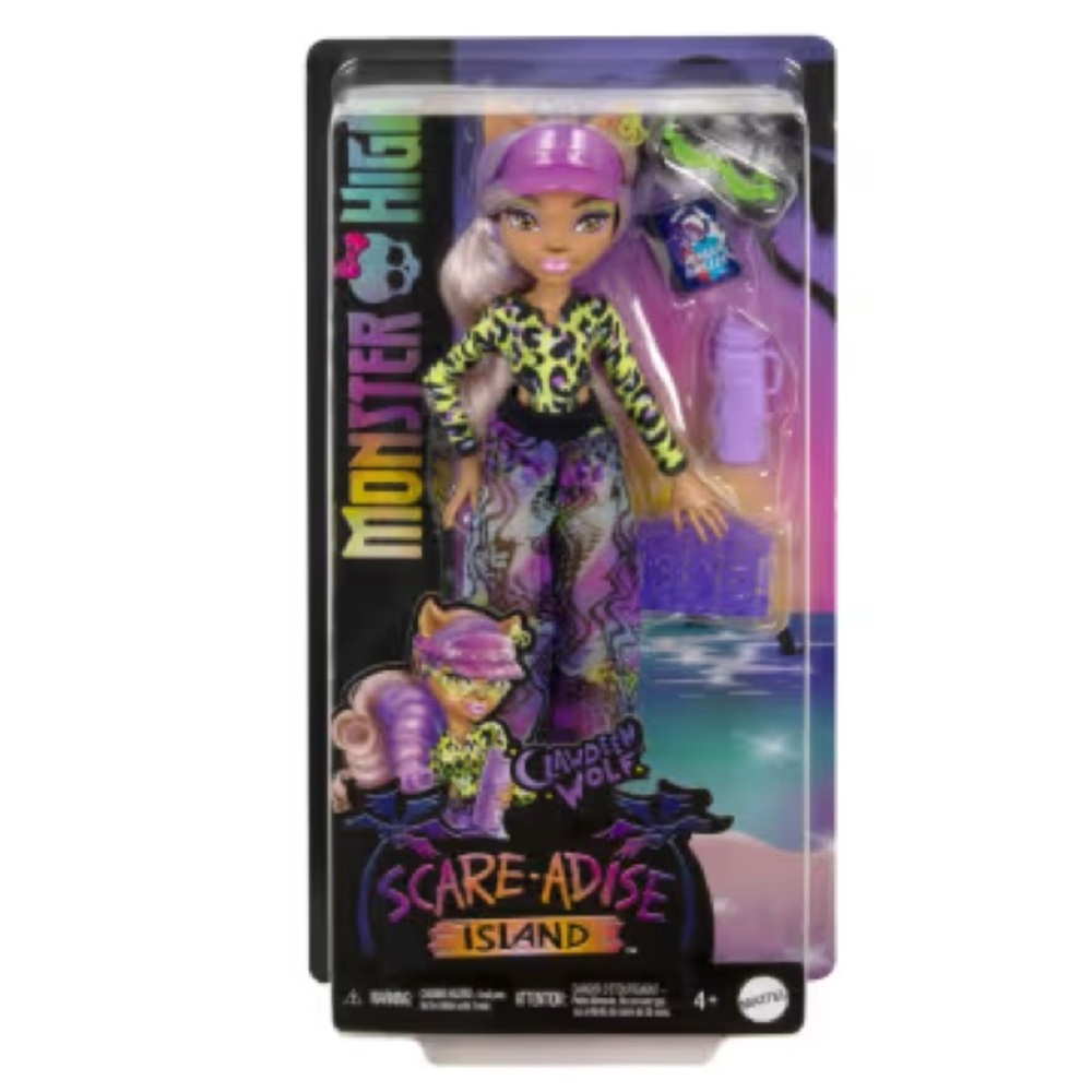 Nwt Monster High Scare-adise Island Clawdeen Wolf Doll Purple Mattel